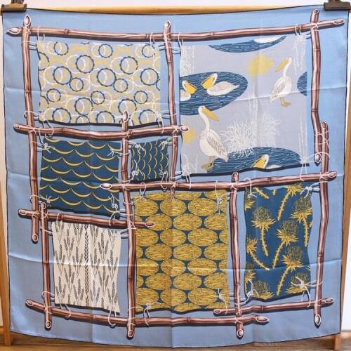 Versatile Pelican Print Pure Silk Scarf Square Womens Scarves Neck Wear Accessory Scarfs Animal Element Drop Shipping FJ153