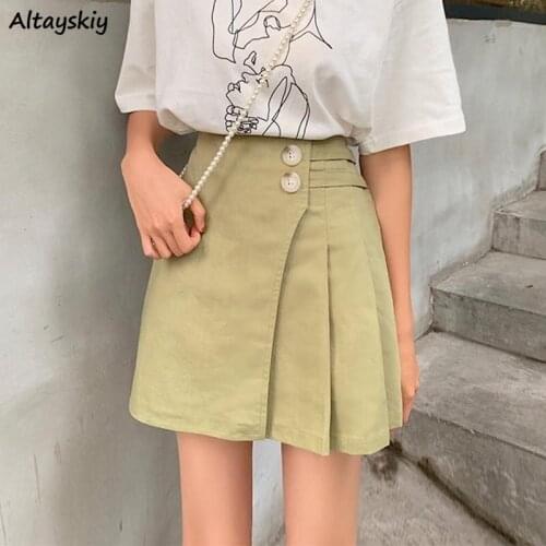 Patchwork Skirts Women Irregular Button Korean Style Chic Trendy Popular All-match College Simple Brisk Ulzzang Teen Summer Ins