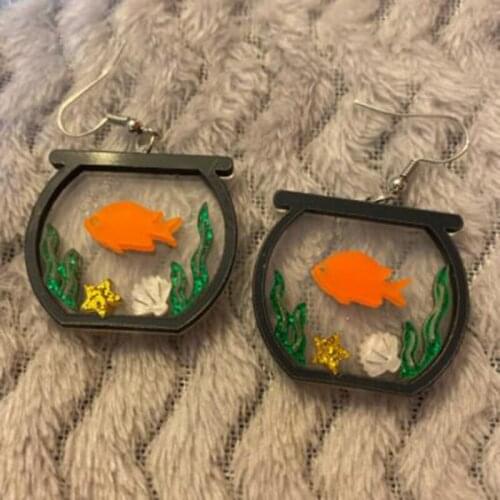 3D Bubble-Spitting Goldfish Mini Acrylic Earrings Water Grass Shell Starfish Simulation Bathtub Dangle Earrings For Women New