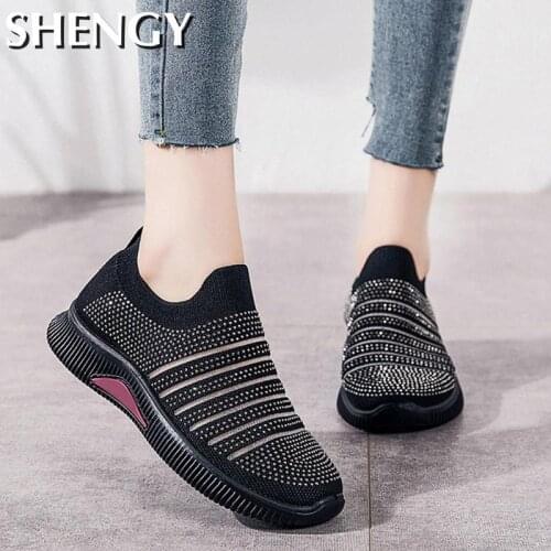 2020 Summer Womens Vulcanized Shoes Ladies Flat Comfortable Slippers Crystal Shiny Breathable Ladies Casual Sneakers Women