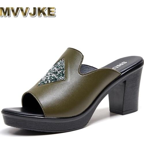 MVVJKE women slipper 2020 ladies summer slippers shoes women high heels fashion rhinestone summer shoes genuine leather