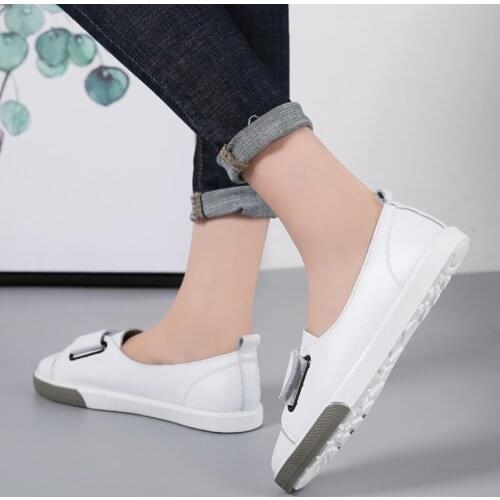 2020 Spring Autumn Women Loafers Flats Lady Slip on White Genuine Leather Moccasins Casual Female Shoes flat shoes
