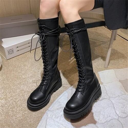 PXELENA Punk Rock Gothic Street Platform Combat Knee High Boots Women Chunky Heels Riding Knight Motorcycle Military Shoes 34-43