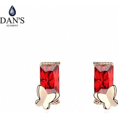 DANS ELEMENT 3 Colors Real Big Brand AAA Zirconia Micro Inlays Butterfly Stud Earrings for Women Animal 99697red