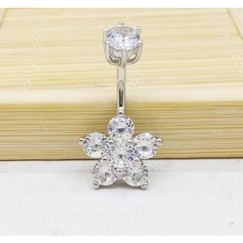 S925 sterling silver flower zircon bodybar pierce for women