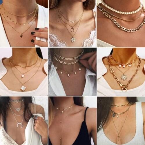 Alloy Pendant Necklaces Women Multi-layer Elegant Choker Chain Necklace Fashion Jewelry Gift for Women