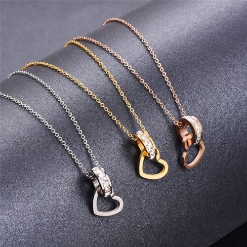 Martick Hot Product Crystal Necklace Woman Jewelry Heart Shape Pendant Link Chain Pendant Necklace P43