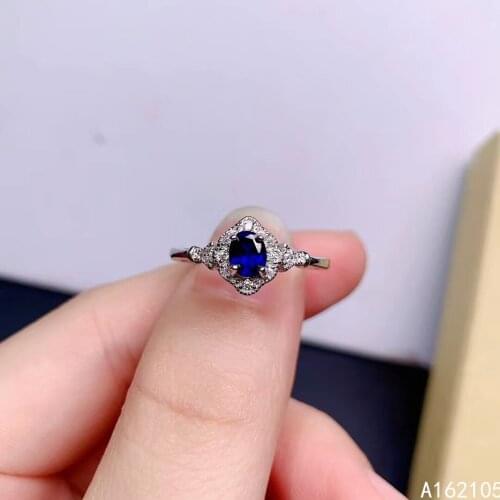 925 pure silver Chinese style natural Sapphire womens vintage luxury exquisite adjustable gem ring fine jewelry support detecti