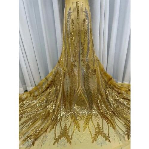 Gold Yellow African Sequins Net Lace Fabric 2021 High Quality Elegant Nigerian Lace Fabrics Sewing French Tulle Lace Material JY