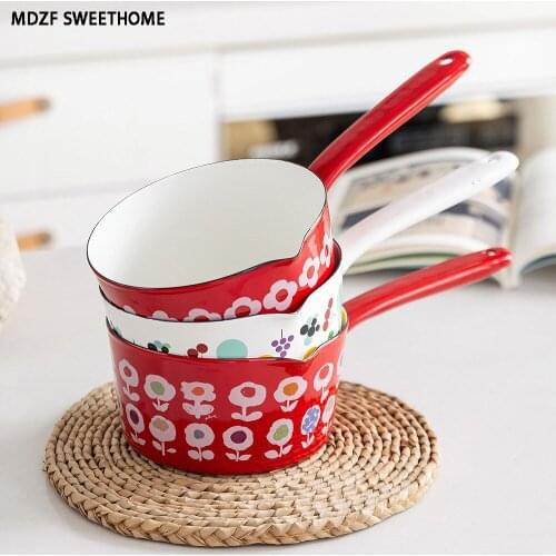 1.5L Flowers Enamel Milk Pot Gas Stove Induction Cooke Breakfast Porridge Soup Pot Coffee Saucepan Kitchen Cookware