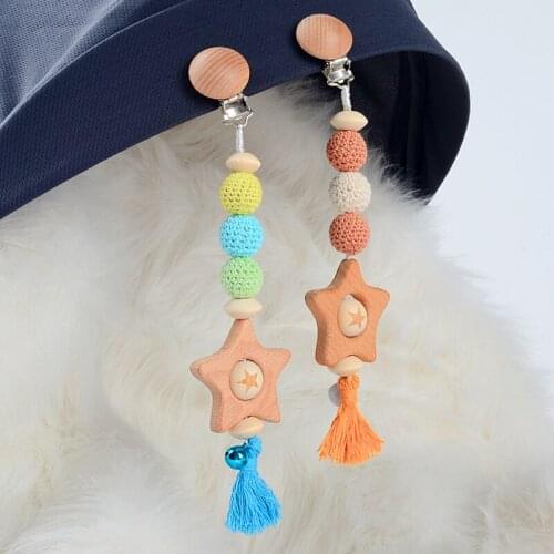 1pc Baby Wooden Teether Animal Star Mobile Holder Teething Pendant Wooden Gym Rodent Music Rattle Silicone Beads Necklace Clips