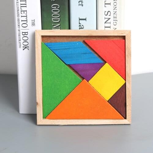 1 PCS Montessori Wooden Tangram 7 Piece Jigsaw Puzzle Colorful Square IQ Game Brain Teaser Intelligent Educational Toys for Kids