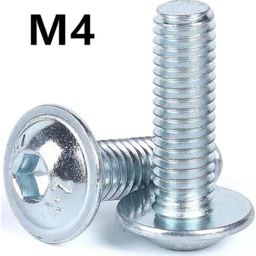 100PCS M4x6/8/10/12/16/20mm GB7380 Grade 10.9 Galvanizing Hexagon Socket Button Head Screws With Collar Bolt