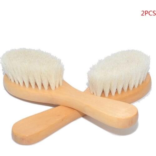 2 Pcs/set New Baby Care Natural Wool Wooden Brush Comb Kids Hairbrush Newborn Infant Comb Head Massager M3GE