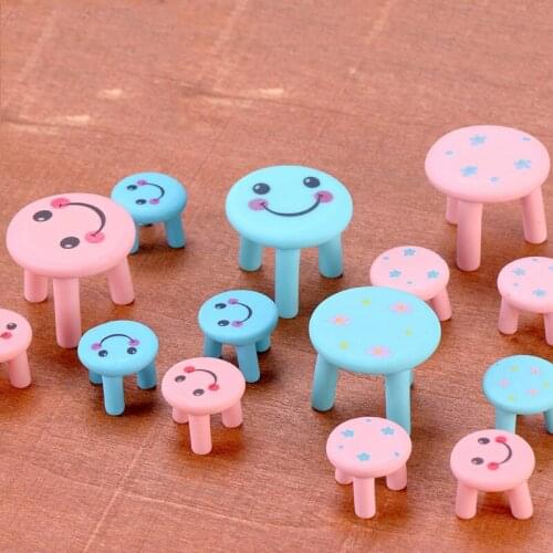 4PCS Smile Flower Chair Table Home Ornament Craft Fairy Garden Bonsai Decor Miniature Dollhouse Cake Decoration DIY Accessories