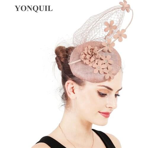 4-Layer Sinamay High Quality Fascinator Hat Elegant Women Bridal Fashion Headwear Veils Floral Married Millinery Accessories