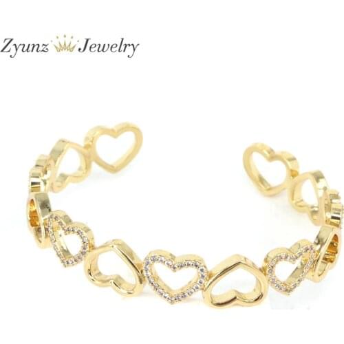 5PCS, Vintage Heart Crystal Zirconia Bangle Bangles for Women Jewelry Trendy Gold Color Bangle Pulseiras Bijoux