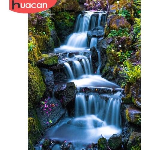 HUACAN Diamond Embroidery Mosaic Waterfall Full Square/round Diamond Painting Natural Scenery Home Decor