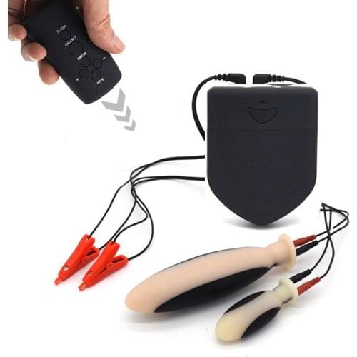 Wireless Remote Control Electric Shock Kit Silicone Anal Plug Dilator Nipple Clamps Vagina Butt Plug Massage Sex Toys For Couple