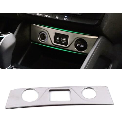 For Hyundai Tucson 2015-2018 Center Console Cigarette Lighter AUX USB Panel Cover Trim Car Stainless Steel Decorative Sticker