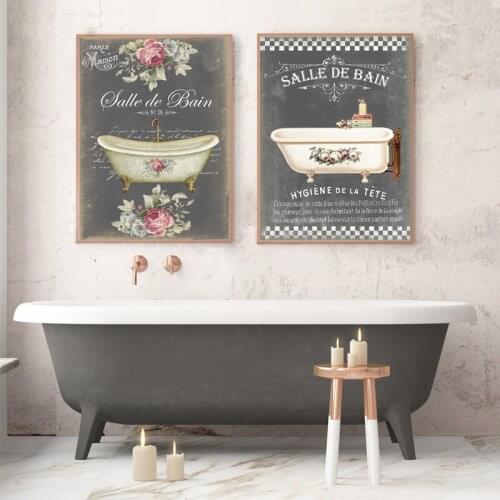 French Bathroom Decoration Paintings Print Vintage Posters Salle de Bain Le Bain Chalkboard Shabby Fine Wall Art Canvas Pictures