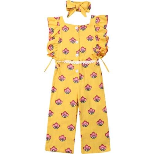 Baby Romper 2019 New Toddler Baby Girl Floral Clothes Ruffle Floral Print Romper Jumpsuit Pants Headband Outfit
