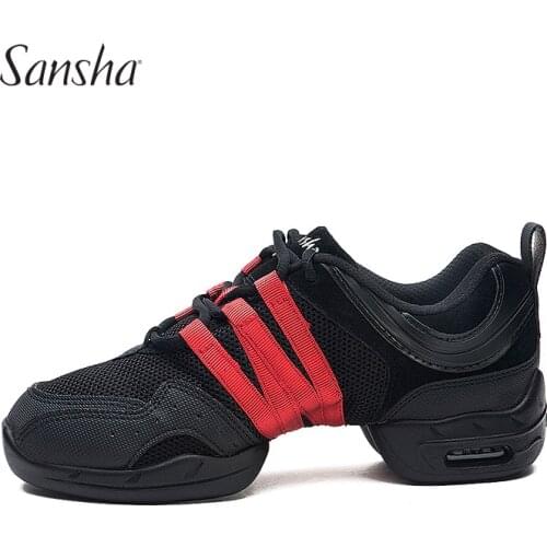 Sansha Breathable Dance Sneakers Woman Man Black Red Air Mesh Split-sole Square Dance Salsa Dancing Shoes P22M