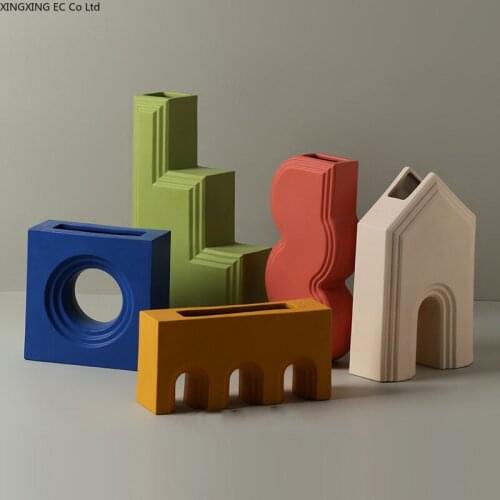 Nordic Geometric Art Vase Decoration Modern Living Room Home Decoration Living Room Floral Arrangement Dried Flowers Vase