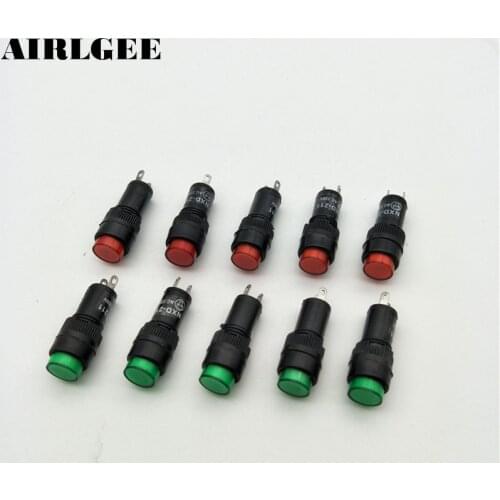 10Pcs 10mm Panel Mounted 220VAC Red Green Indicator Light Pilot Signal Lamp