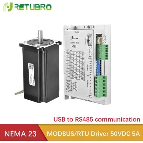 Modbus RTU Stepper Motor Driver Kit with RS485 Communication NT60+57A3 Nema 23 3NM Hybrid 8mm Shaft 100mm Length for CNC