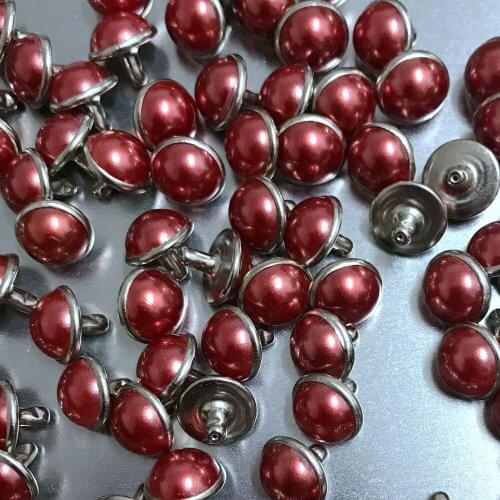 100PCS 10MM Round Silver Acrylic Red Pearl Rivets Leather Craft Punk Studs Fit DIY Making Belts Shoes Bag Bracelet Shipping Free