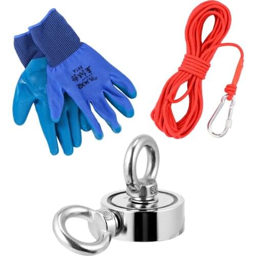 1 Set Fishing Magnet Kit with Heavy Duty Rope Non-slips Fishing Accessoy Fishing Magnet Fishing Kit Round Magnet Detectors