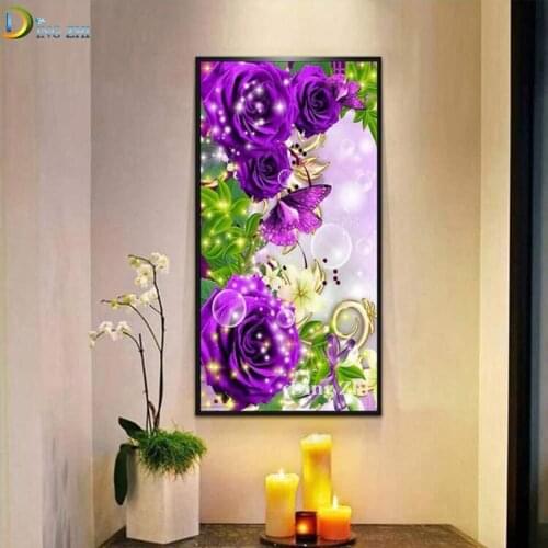 Needlework Diy 5D Diamond Painting Large Home Decor Art Purple Peony Pattern Cross Stitch Kits Full Diamond Embroidery Mosaic