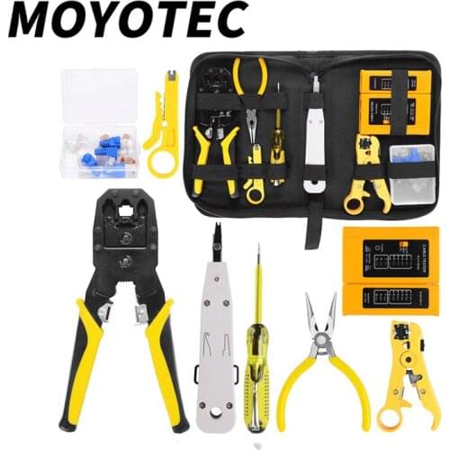 MOYOTEC Network Cable Pliers Screwdriver Wire Stripper Tool Set With Cable Tester Spring Clamp Crimping Pliers