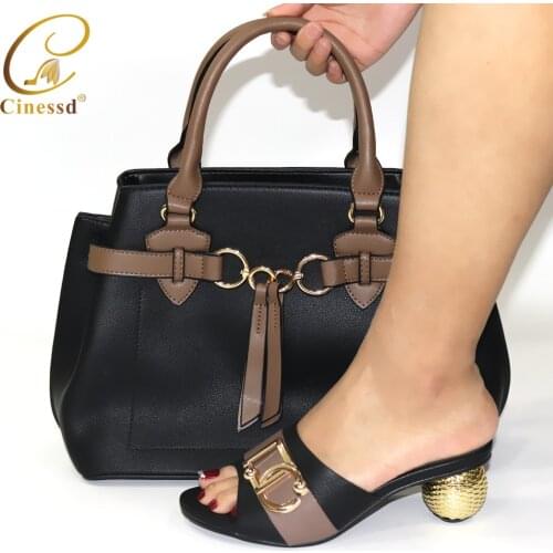 Nigerian 2021 Pu Leather Shoes with Matching Bags for Royal Party Shoes and Bag to Match in Black African Ladies Shoe and Bag