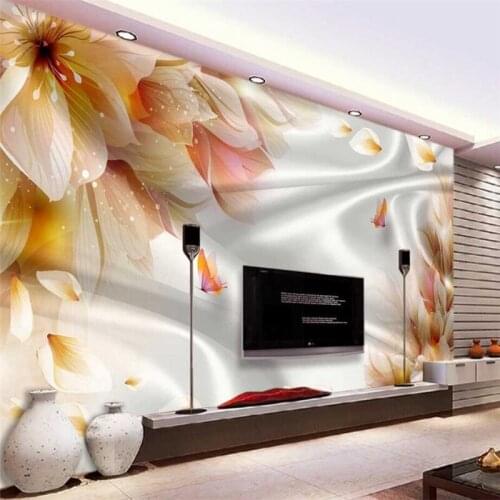 Beibehang Custom wallpaper beautiful lily dream flower Dielianhua three-dimensional silk backdrop wall mural 3d wallpaper photo