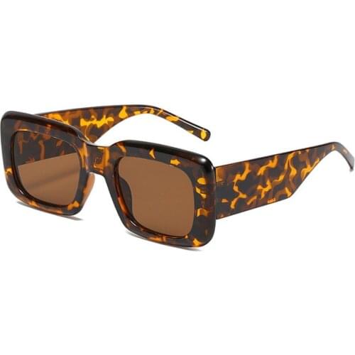 Leopard Trendy Rectangle Sunglasses Women Green Fluorescent Street Shot Eyewear Black Thick Frame Female Cool Sun Glasses
