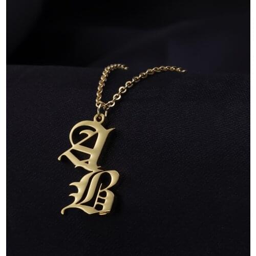 Retro Double Name Necklace Personalized Old English Name NecklaceStainless Steel Jewelry For Women And Women Statement Nameplate