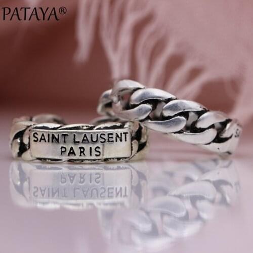 PATAYA New Fine Ancient Wipe Black Rings Hollow Twist Letter Women Adjustable Open Rings Wedding Unique Party Fashion Jewelry