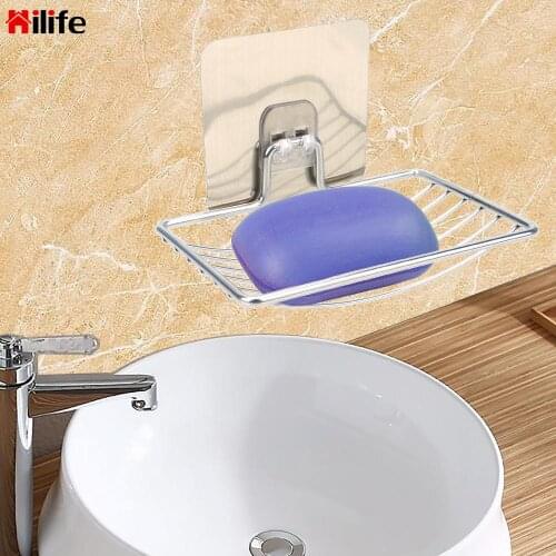 Steel Soap Dish Bathroom Tray Accessories Soap Rack Stainless Steel Wall Storage Rack Holder Bathroom Storage Self Adhesive