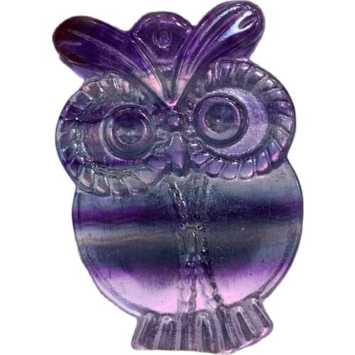 Natural fluorite owl quartz handcarved crystal healing