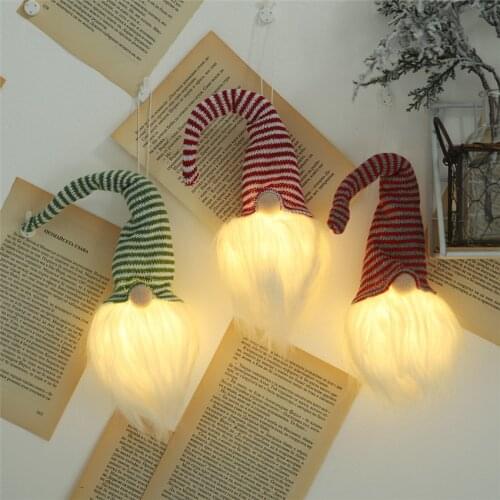 Christmas LED Light Striped Cap Faceless Doll Little Figurine Ornament Decoration Nordic Shine Gnome Old Man Dolls Xmas Decor