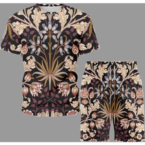 Retro Ethnic Element Printed Short Sleeve Shorts Mens Sets Summer Fashion T-Shirt Two Piece Set 2021 Trendy Casual Clothes