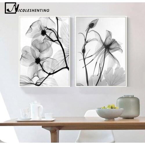 Nordic Black White Plant Abstract Flower Canvas Posters Canvas Prints Minimalist Wall Art Painting Decorative Picture Home Decor