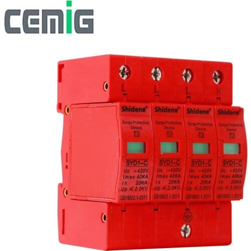 SPD 4P 40kA ~420VAC House Surge Protector Protective Low-voltage Arrester Device