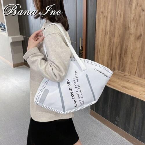 Large Capacity Handbags Casual Women Canvas Tote Bag Creative Hobos Mask Shoulder Bags Female Fashion Trendy Ladies Shopper Bags