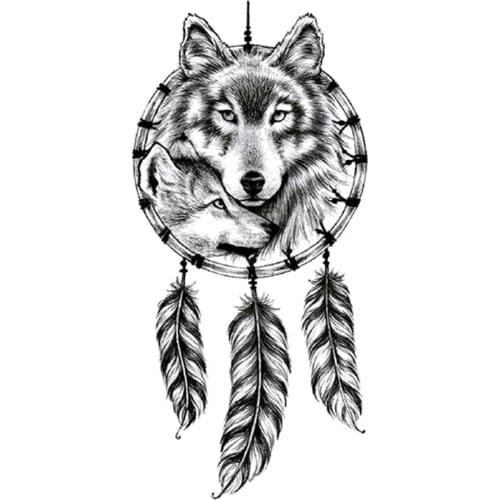 Waterproof Temporary Tattoo Sticker Black Wolf Dream Catcher Feathers Fake Tattoos Flash Tatoos Arm Legs Body Art for Women Men