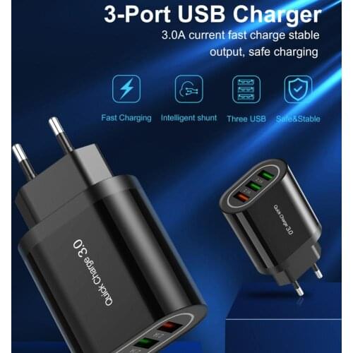 QC3.0 3ports USB Charger Adapter Fast Charging USB Adapter Charger for iPhone Samsung Huawei Xiaomi Charger Adapter EU/US Plug