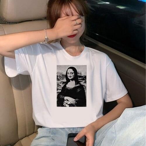 2021 Women Aesthetics funny Tshirt women New summer spoof Mona Lisa Printed T Shirts Casual Short Sleeves Female