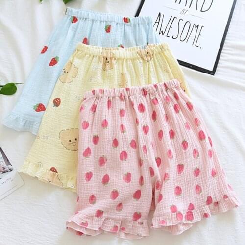 Womens Cotton Pajama Bottoms Shorts Cute Cartoon Print Ruffles Sleeping Pants Soft Lightweight Sleep Shorts Women Lounge Pants